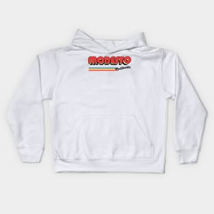 Modesto, CA \/\/\/\ Retro Typography Design Kids Hoodie